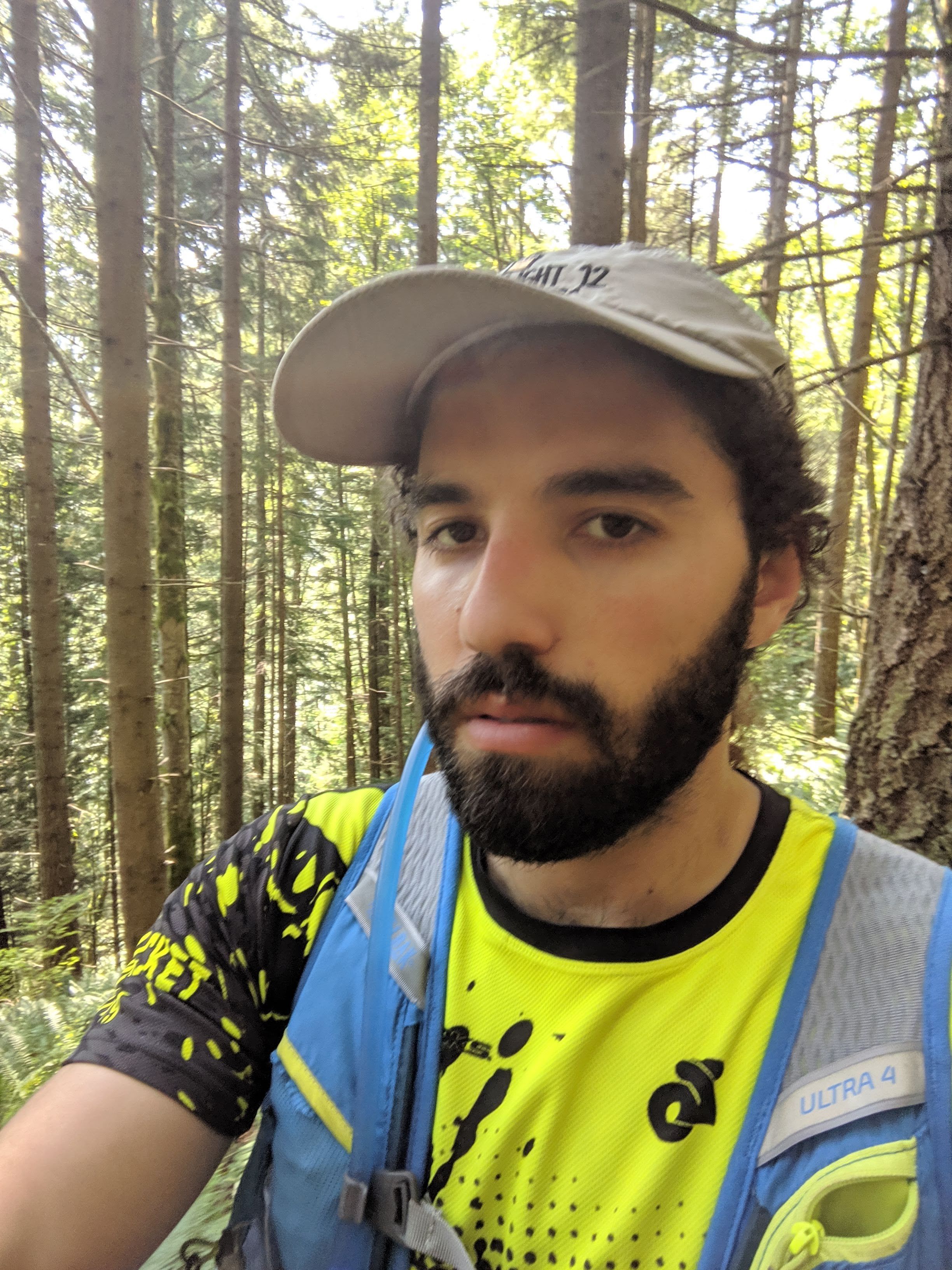 Selfie of me in the woods with a frown